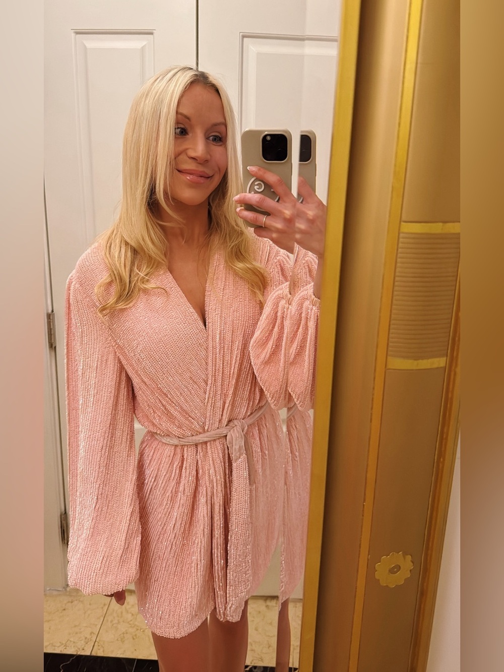 Retrofete Blush Pink Sequin Wrap Dress